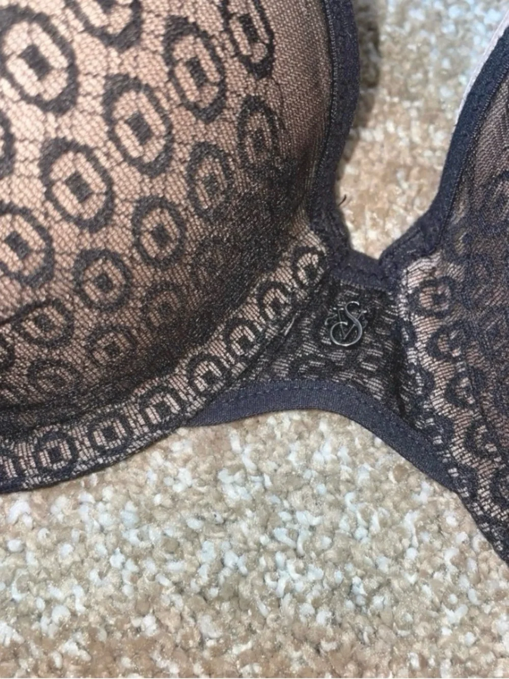 Victoria's Secret Sheer Black Lace Underwire Demi Bra 34DD padded underwire